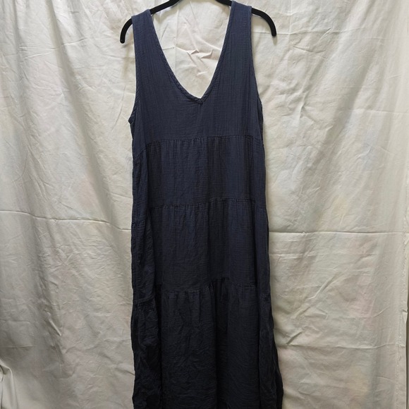 Quince Womens Navy Blue Organic Cotton Gauze Tiered Midi Dress Size Medium - Picture 6 of 9